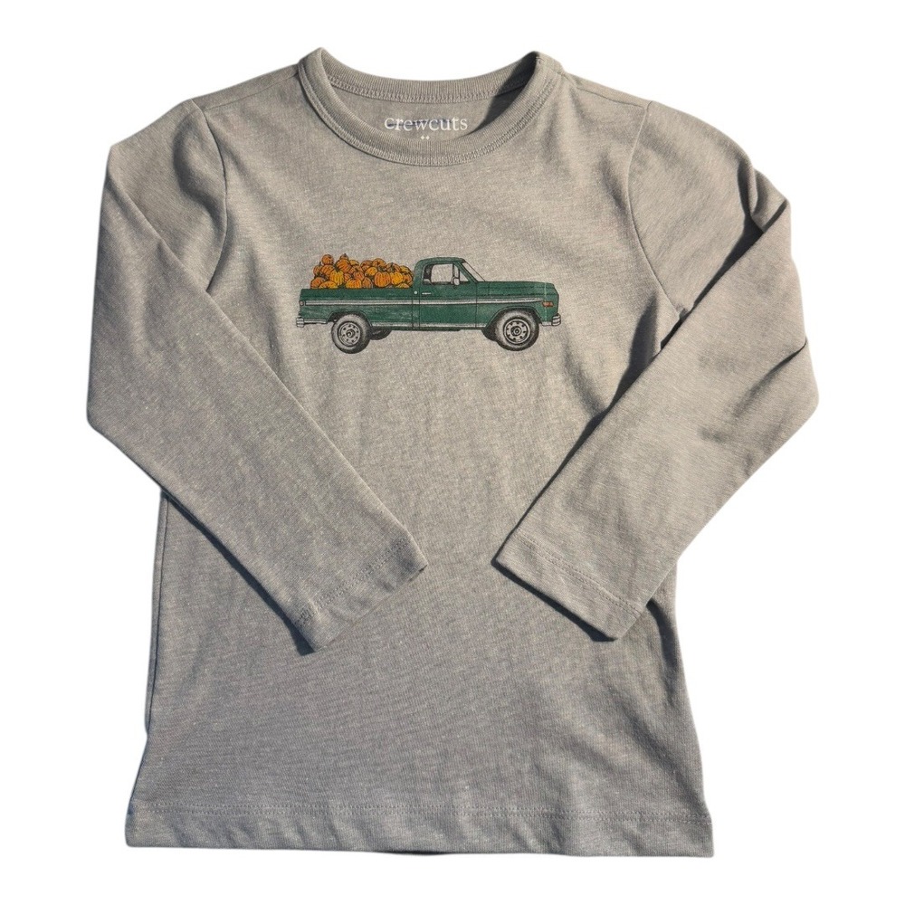 Crewcuts Kids Gray Long Sleeve Truck Pumpkin Graphic‎ T Shirt XXS